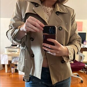 Tahari boxy cropped trench coat, 98% cotton outer